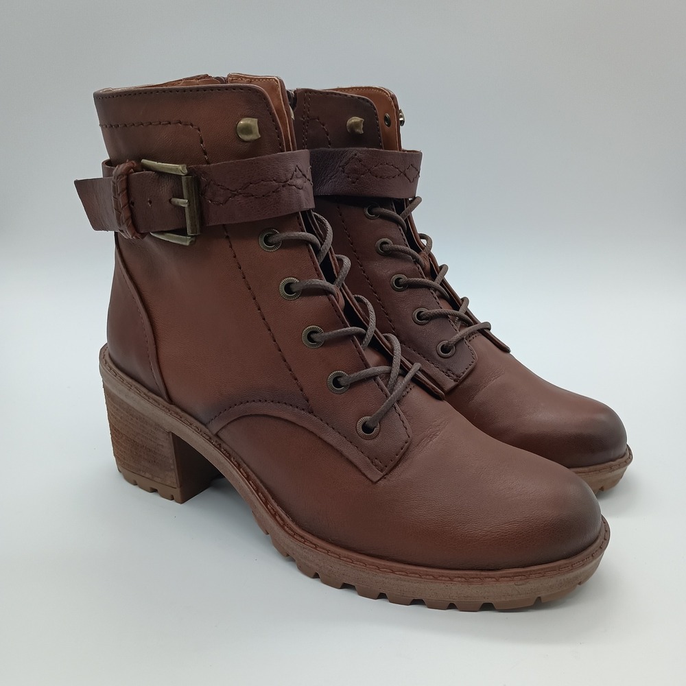 Zodiac Gemma Brown Leather Lace Up Buckle Ankle Combat Boots Womens 8M